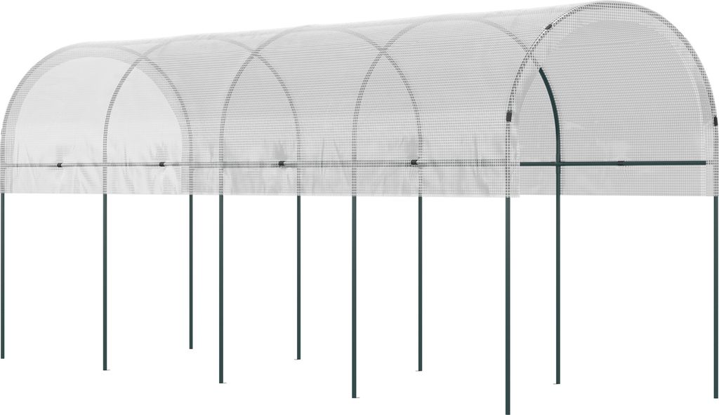 Outsunny Gewächshaus mit PE-Gitterfolie, winterfest Foliengewächshaus aus Stahl, Treibhaus für Balkon, Garten, 400x120x170cm, Tomatenhaus für T...
