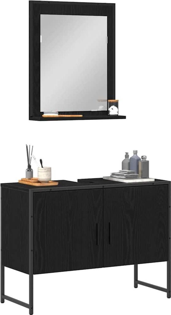 vidaXL Badezimmermöbel-Set Wandmontiert 2 pcs Schwarz Holzwerkstoff