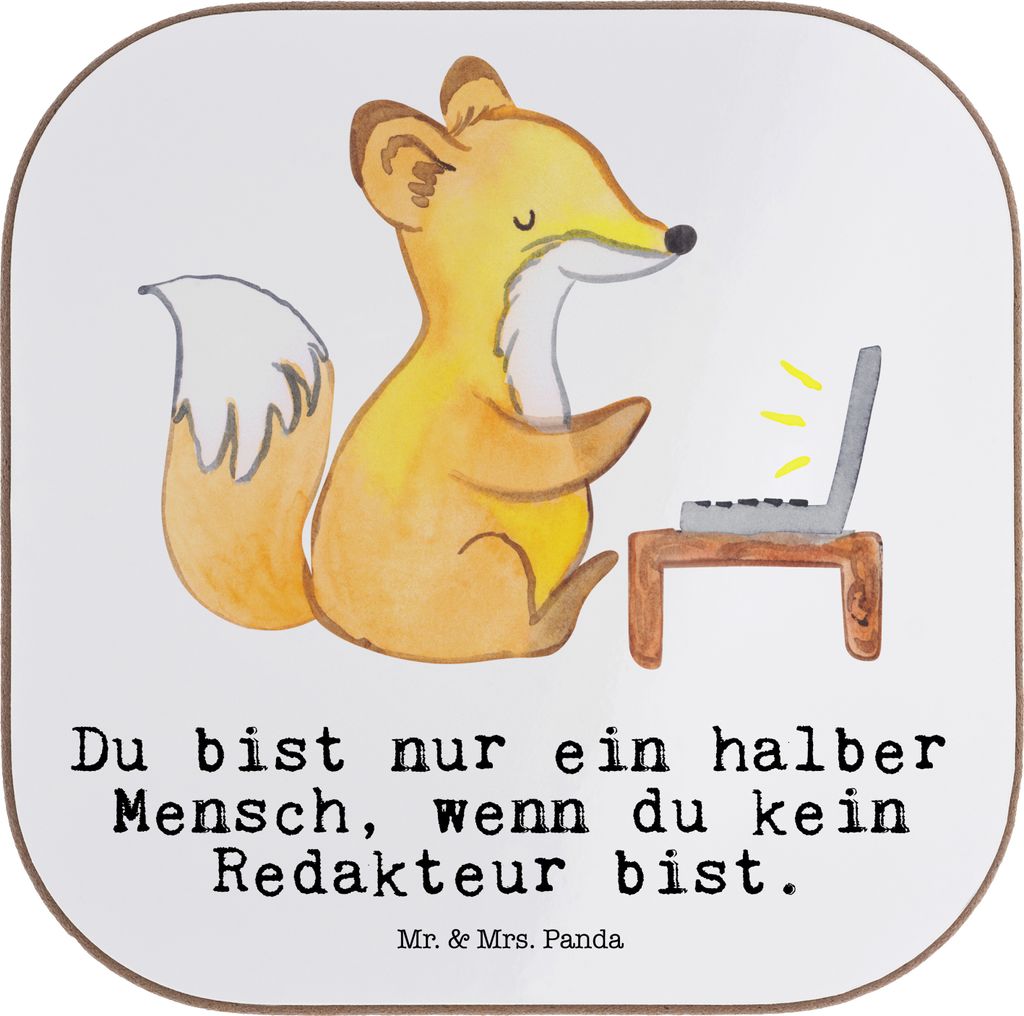Mr. & Mrs. Panda Untersetzer Glas Redakteur Herz - Weiß - Geschenk, Coaster, Spruch, Lustig, weinuntersetzer, Journalist, für Gläser, Beruf, Tas...