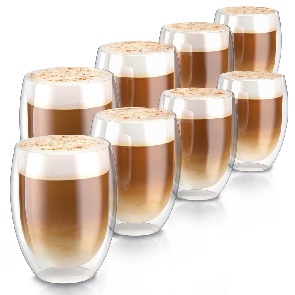 Arendo doppelwandige Gläser, Thermogläser, 8er Set, Latte Macchiato-Gläser & Kaffeegläser Teeglas, Espresso, Cappuccino, 350ml, hitzebeständig...
