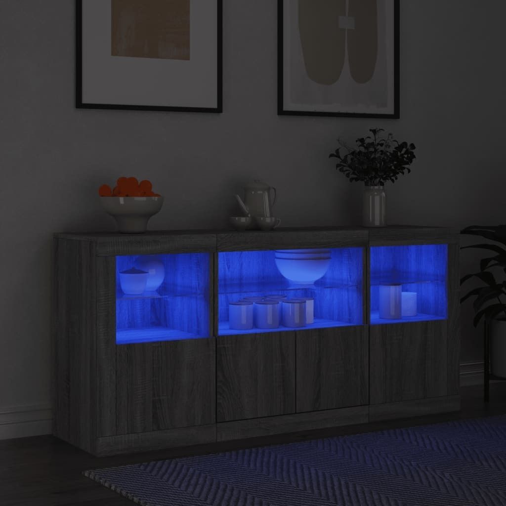 vidaXL Sideboard mit LED-Leuchten Grau Sonoma 142,5x37x67 Produktbild 