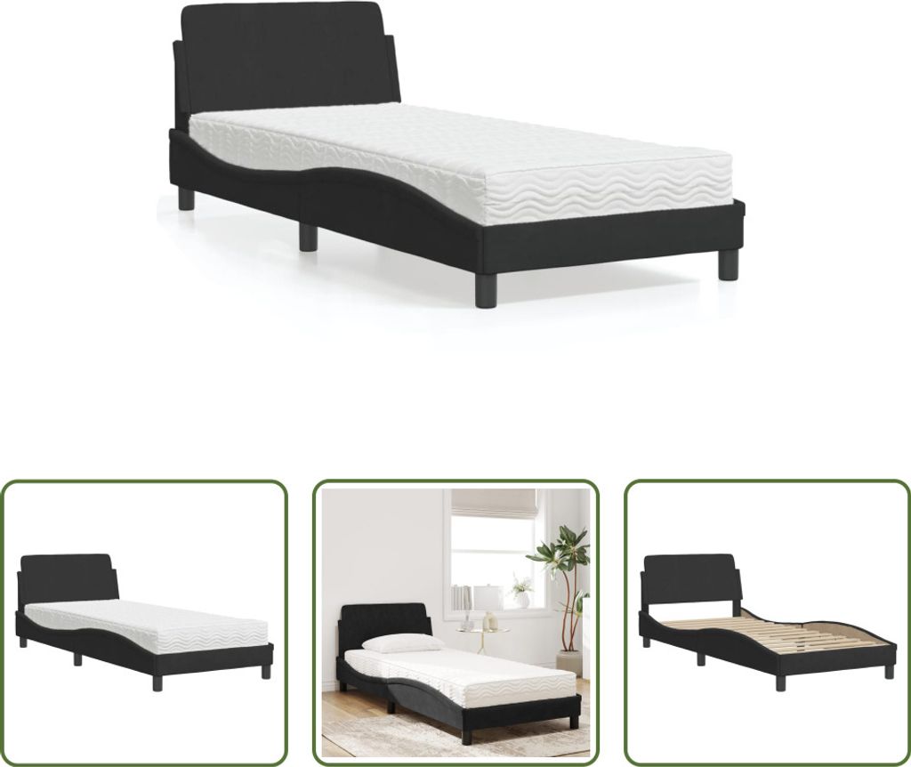 The Living Store Bett mit Matratze Schwarz 90x200 cm Samt