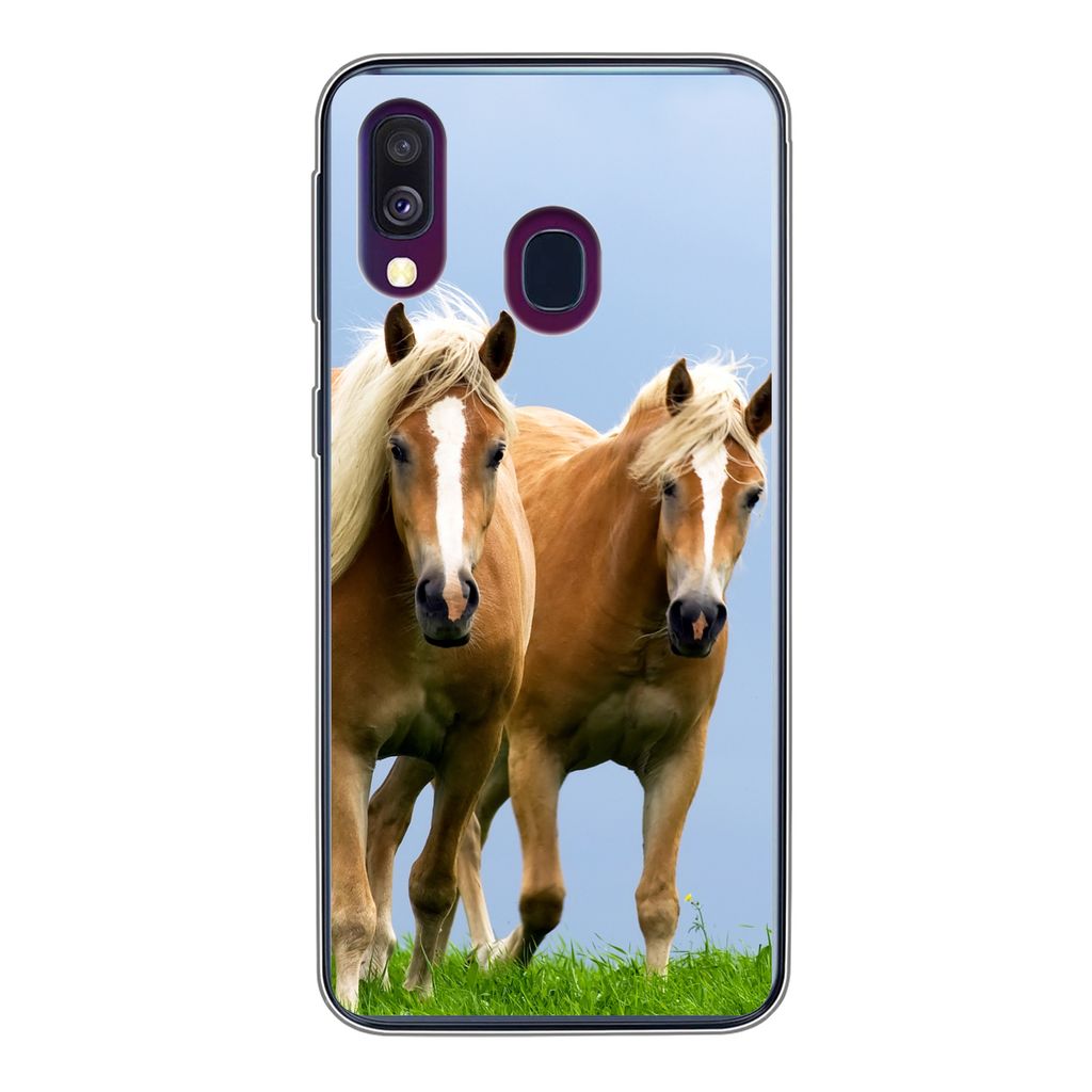 MuchoWow Handyhülle Schutzhülle Hülle für Samsung Galaxy A40 Pferde - Gras - Luft Silikon Softcase Handy Hülle - Handy-Tasche