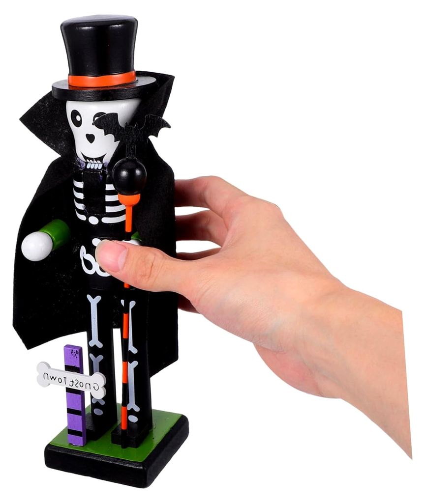 Nussknacker aus Holz für Halloween-Dekoration als Skelettsoldatenfigur für gruselige Tischdekoration und saisonale Festtagsaccessoires