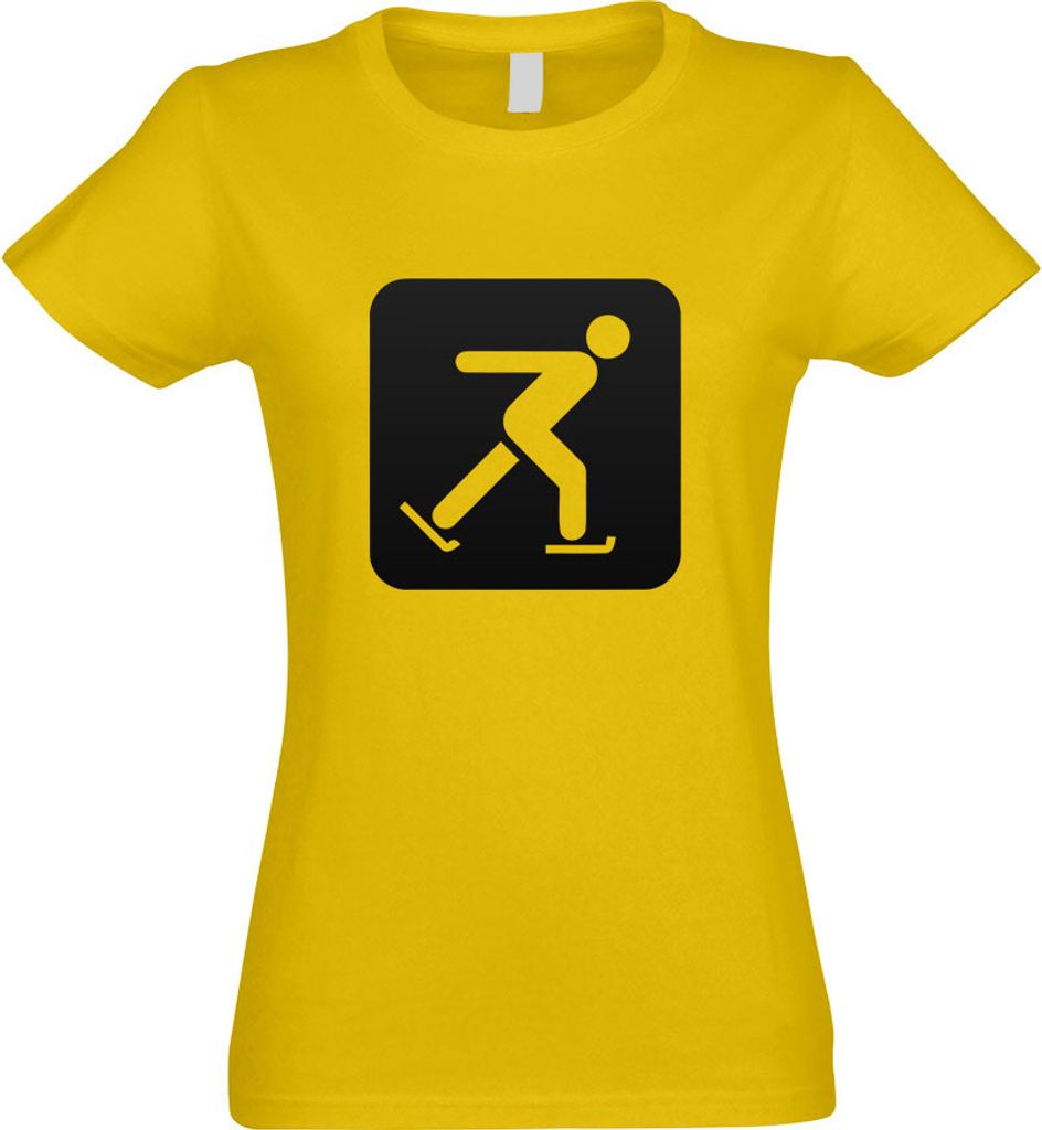 Kiwistar - T-Shirt tailliert - Damen - gelb - Schlittschuhlaufen Piktogramme - mit Motiv Bedruckt - Funshirt Design - Sport - Freizeit - Damen - S