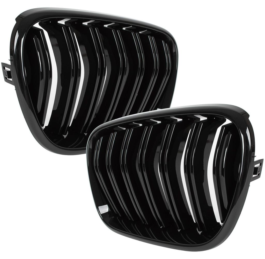 BMW X3 F25 11-14 Nierengitter zwischen den Scheinwerfern (links + rechts), schwarz glänzend, Doppelstrebe