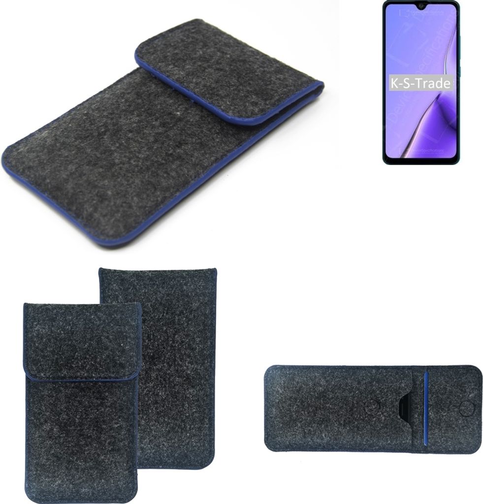 K-S-Trade Handy-Hülle Schutz-Hülle kompatibel mit Cubot Note 7 Filztasche Pouch Tasche Case Sleeve Filzhülle dunkelgrau, blauer Rand