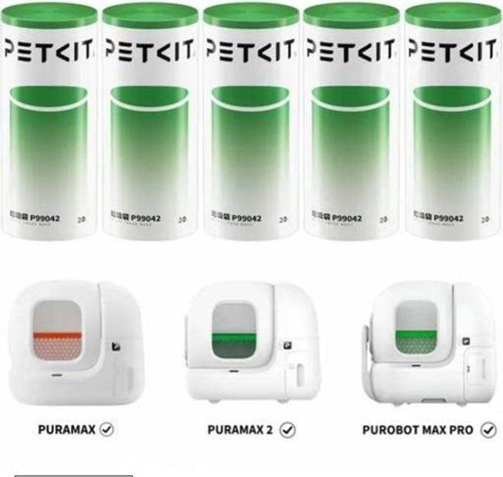 Müllbeutel für Katzentoilette, PETKIT, 8 L, 20 Stück pro Rolle, Grün, Mit Zugband
