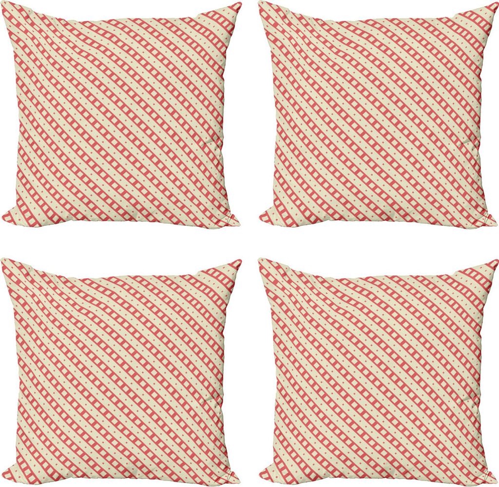 ABAKUHAUS Geometrisch Kissenbezug Set (4 Stück), Rhombus Diamanten, Moderner Doppelseitiger Digitaldruck, 60 cm x 60 cm, Korallen-und Creme