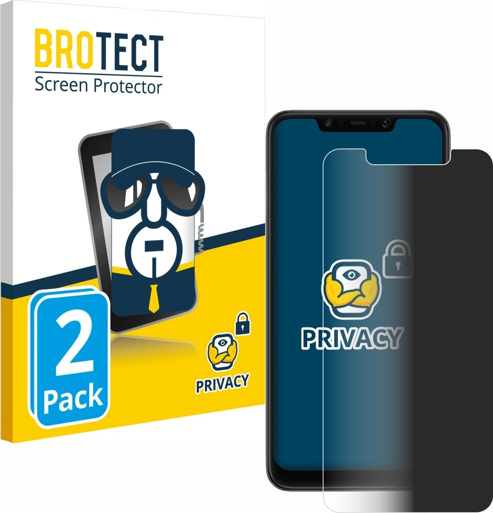2x BROTECT Sichtschutzfolie für Xiaomi Pocophone F1 Anti-Spy Privacy Sichtschutz Blickschutz Folie Blaulicht-Schutz