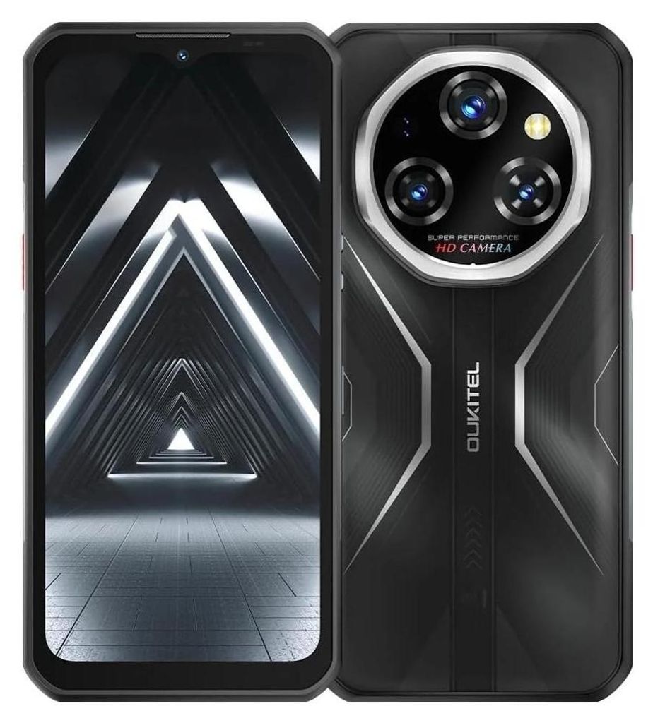 A product shot of a smartphone, showing both the front and back.
