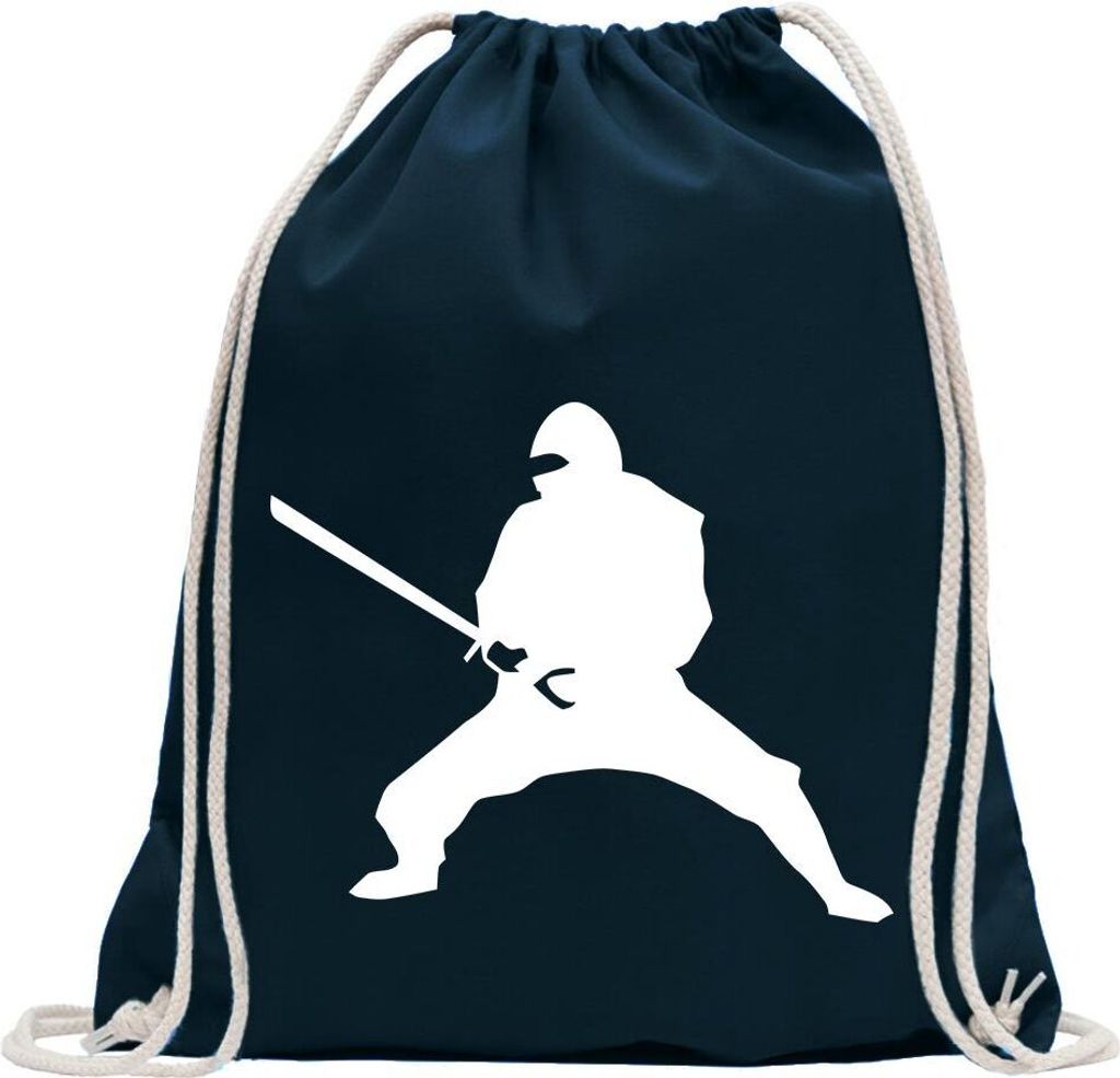 Kiwistar - Turnbeutel - dunkelblau - Ninja - Fun Rucksack Sport Beutel Gymsack Baumwolle mit Ziehgurt