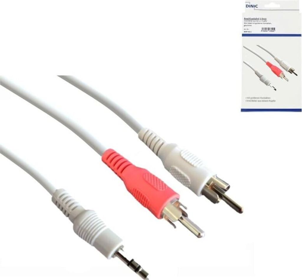 DINIC Audio-Video Kabel 3,5mm Stecker - 2x Cinch Stecker, 3m, weiß 3.5 mm Klinkenkabel