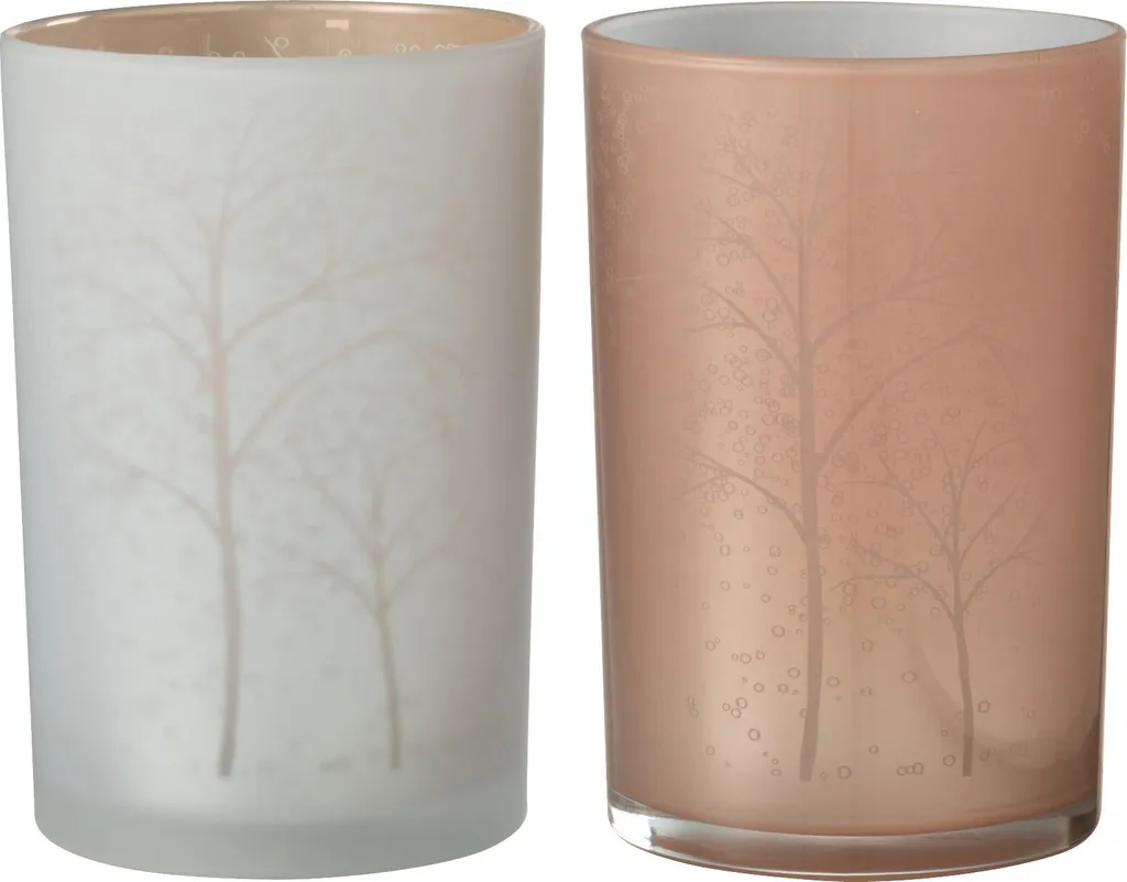 Photophore en Verre Arbre J-Line - Set de 2 Large Ø 12 cm Blanc Saumon