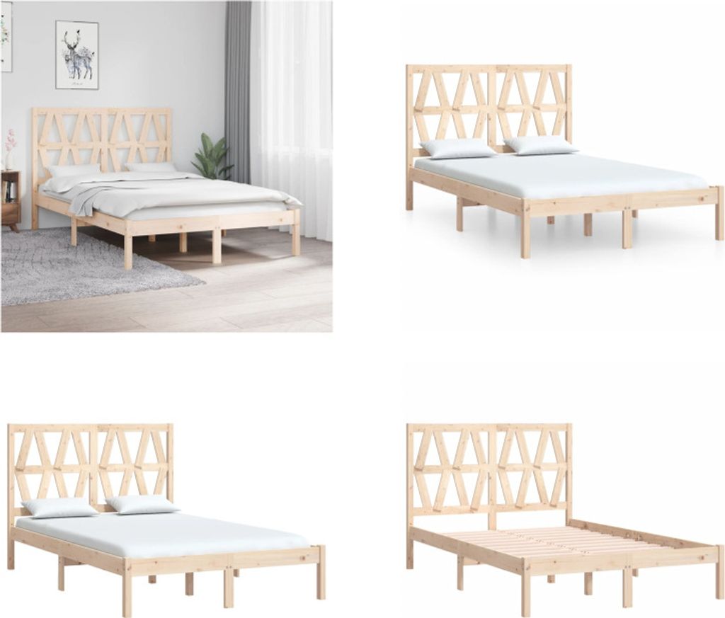 vidaXL Massivholzbett Kiefer 120x200 cm - Bettrahmen - Bettgestell - Schlafzimmermöbel - Doppelbett