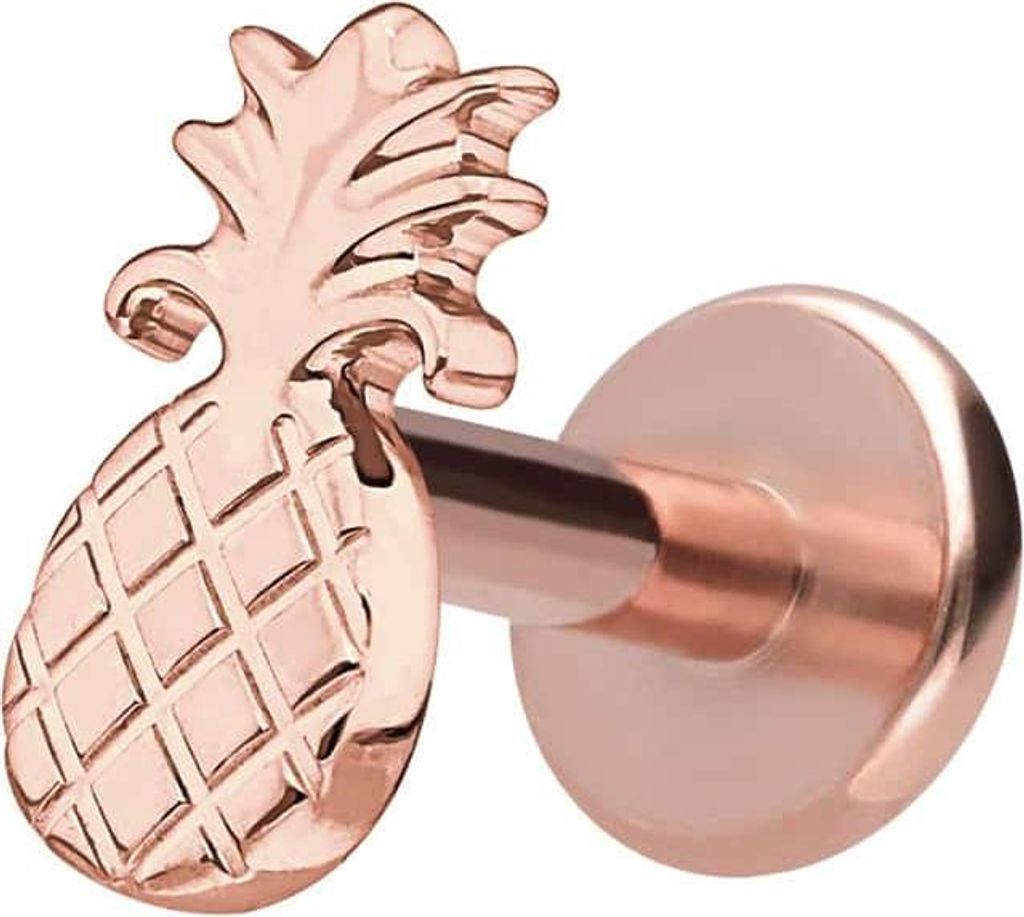 Ohrpiercing, Nasenpiercing Titan Labret mit Innengewinde ANANAS RoséGold Stablänge: 7mm | Stabstärke: 1,2mm