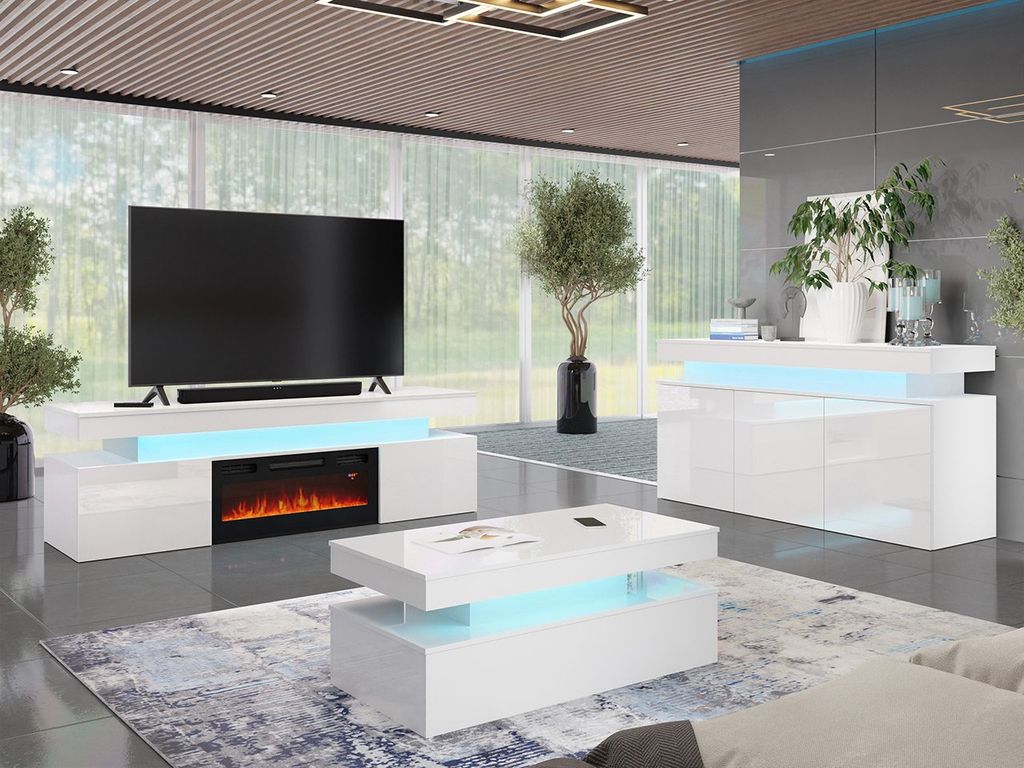 Obývací sestava s LED osvětlením USOA 2 - lesklá bílá / Obrázek produktu 