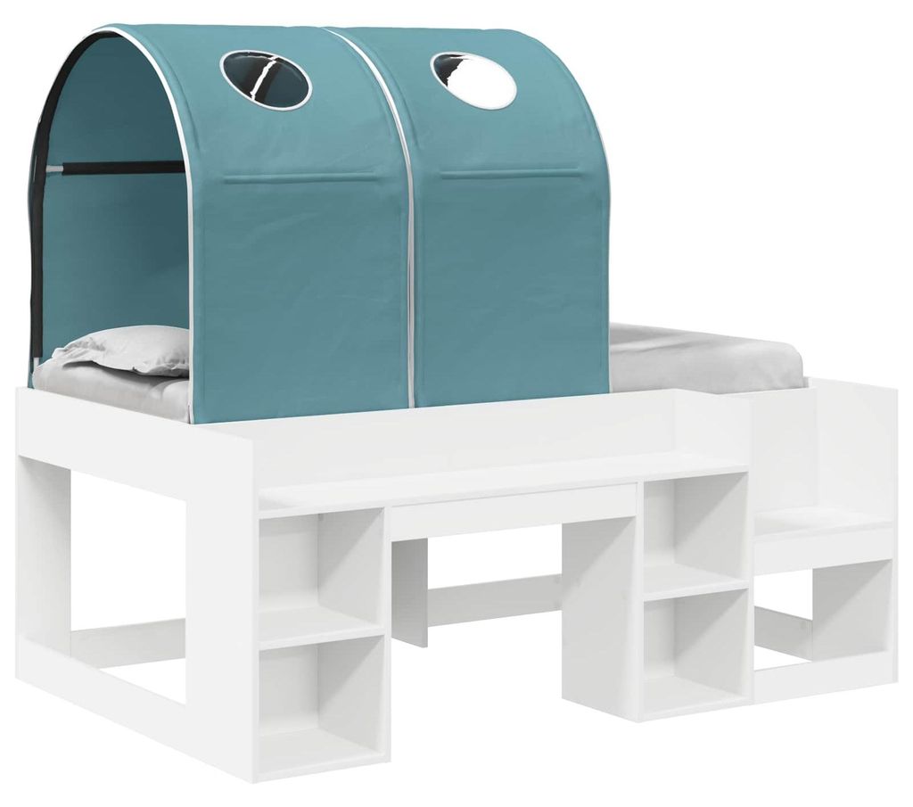 Bett mit Tunnel 4 pcs Weiß und Hellblau Holzwerkstoff