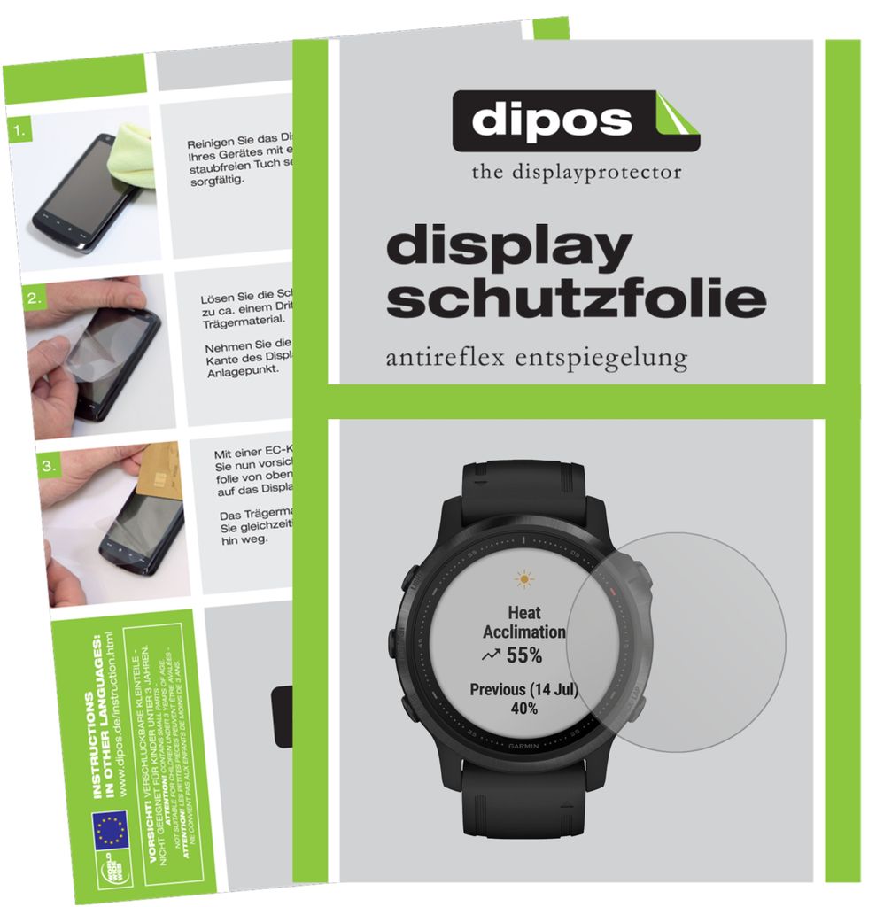 6x Schutzfolie für Garmin fenix 6S Pro matt Displayschutzfolie Folie Display Schutz dipos