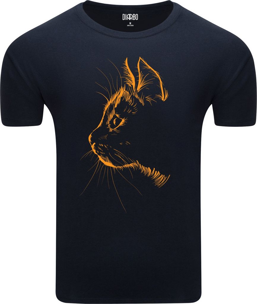 Diarbo Herren T-Shirt mit Tierliebhaber Druck Katzenporträt-Silhouette Dunkelblau Gr.M