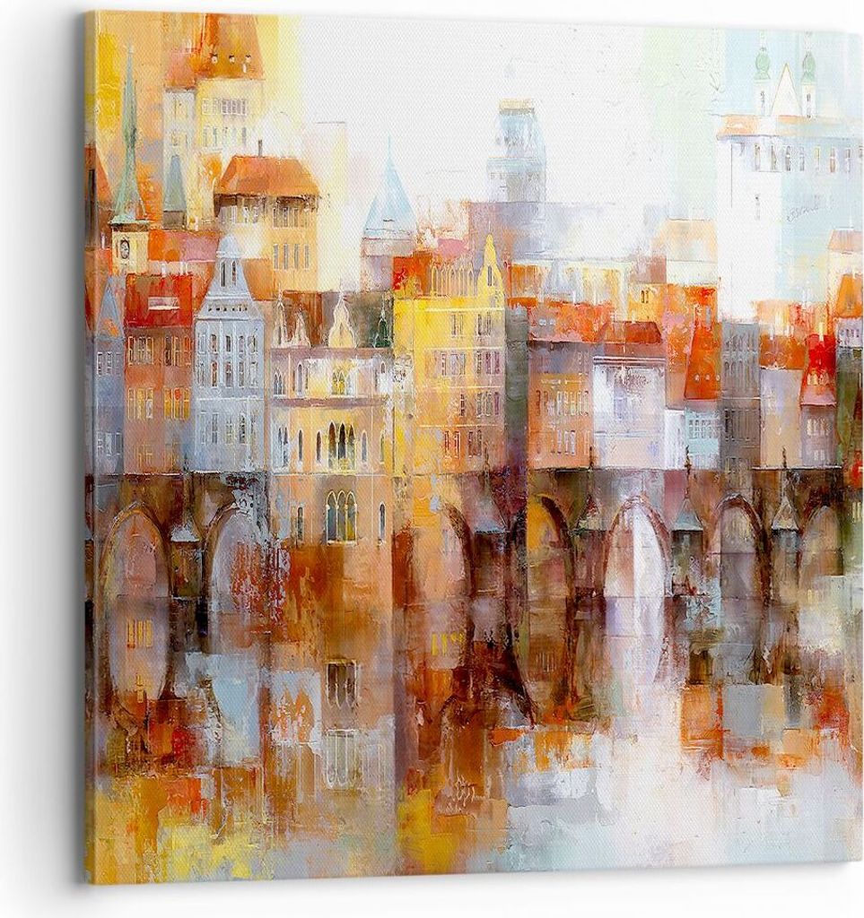 Bild auf Leinwand - Leinwandbild - Stadt Mietshaus - 70x70cm - Wand Bild - Wanddeko - Wandbilder - Leinwanddruck - Bilder - Kunstdruck - Wanddekora...