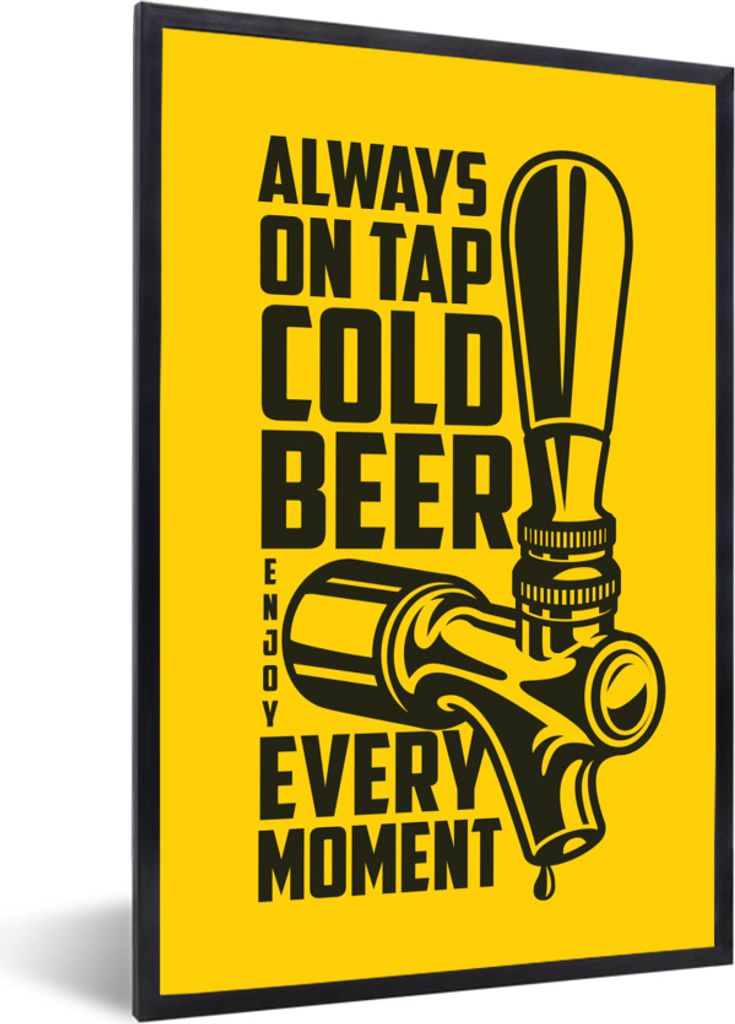 MuchoWow MuchoWow Gerahmtes Poster Vintage - Sprichwörter - 'Immer ein kaltes Bier vom Fass, genieße jeden Augenblick' - Zitate 20x30 cm - Po...