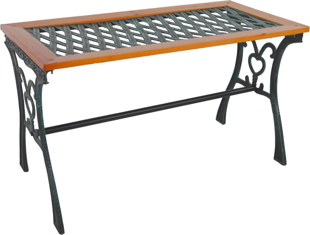 Gusseisen Gartentisch Outdoortisch Holz Glasplatte Natur 98x46xH56cm