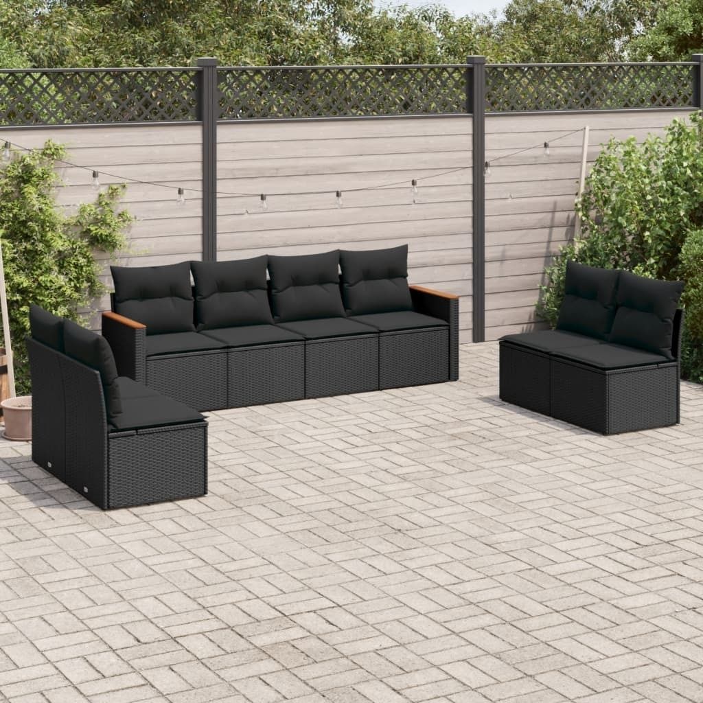 Möbel 8-tlg. Garten-Sofagarnitur mit Kissen Schwarz Poly Rattan 2024