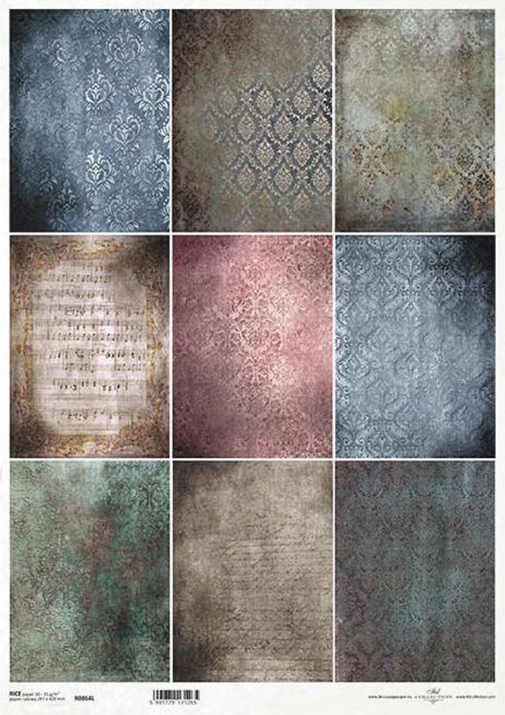 ITD Reispapier Decoupage Bastelpapier, A3 864L Hintergrund, Damast, Notizen