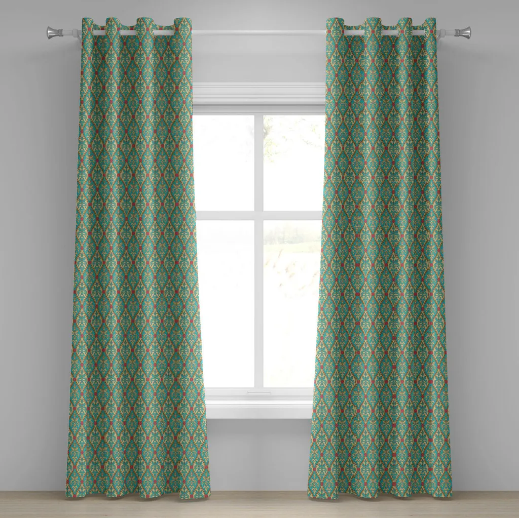 Rideau de salon 280x245 cm turquoise et beige idéal pour grande fenêtre