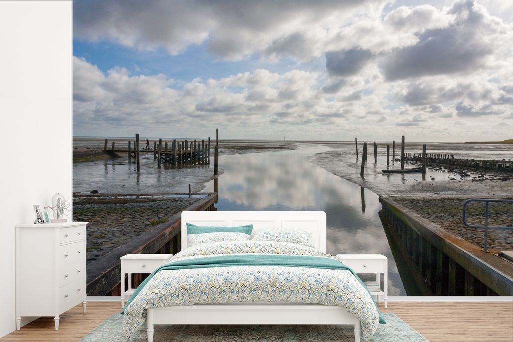 MuchoWow Fototapete für Wohnzimmer oder Schlafzimmer Wandtapete Vinyl Motivtapete Das Dorf Cocksdorp auf der Insel Texel - 450x300 cm - Gemusterte