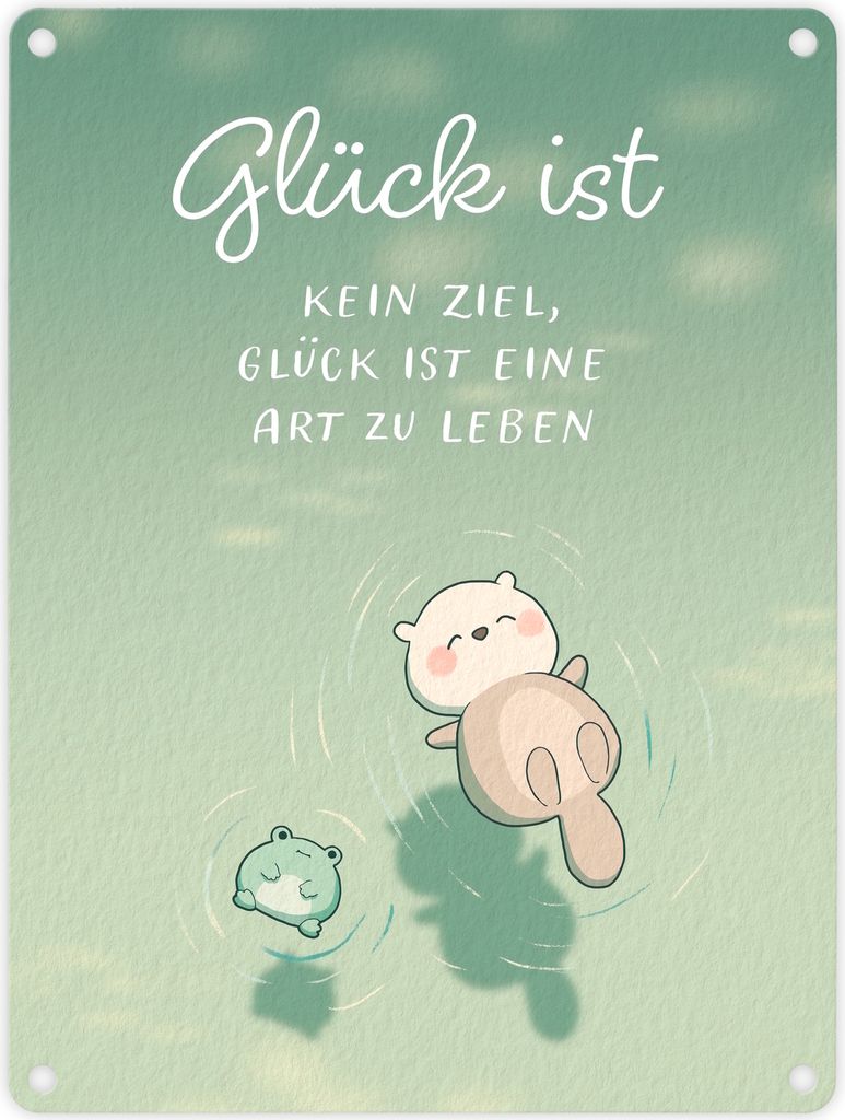 Otter und Frosch Metallschild in 15x20 cm mit Spruch Glück ist eine Lebensart