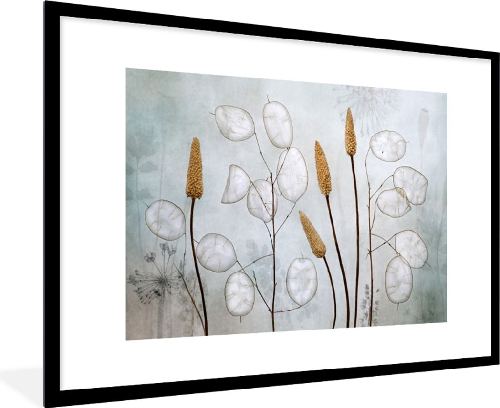 MuchoWow Gerahmtes Poster Stilleben - Trockenblumen - Natur 90x60 cm - Poster mit Schwarzem Bilderrahmen Wandposter Rahmen Foto Bilder - Wanddeko...