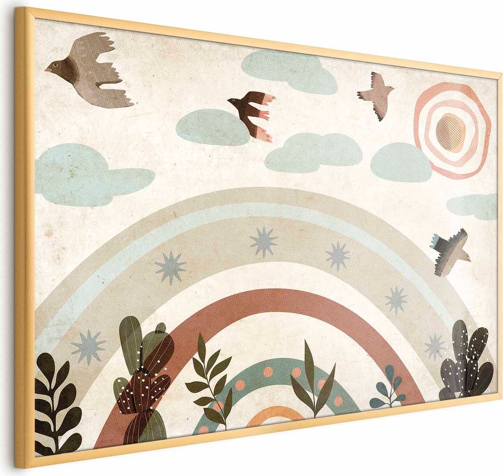 Posterpapier Poster - Rainbow and Birds 60x40 cm Für Kinder e-C-10065-ao-a