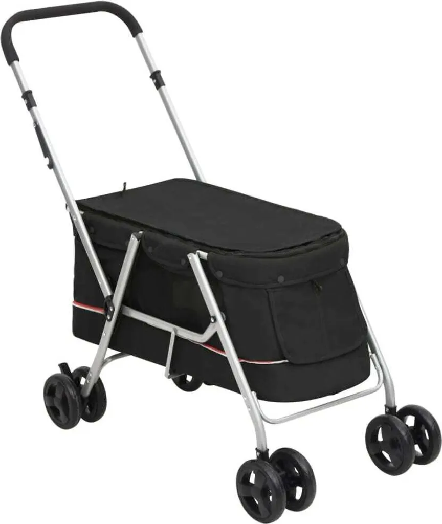 Poussette pour chien pliante Noir 100x49x96 cm en tissu de lin robuste