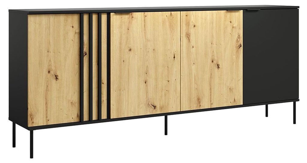 Wohnzimmer Sideboard mit 220 cm Breite in Eiche & schwarz, Produktbild 