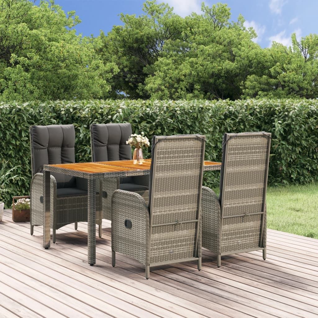 Maison Exclusive - 5-tlg. Garten-Essgruppe mit Kissen Grau Poly Rattan