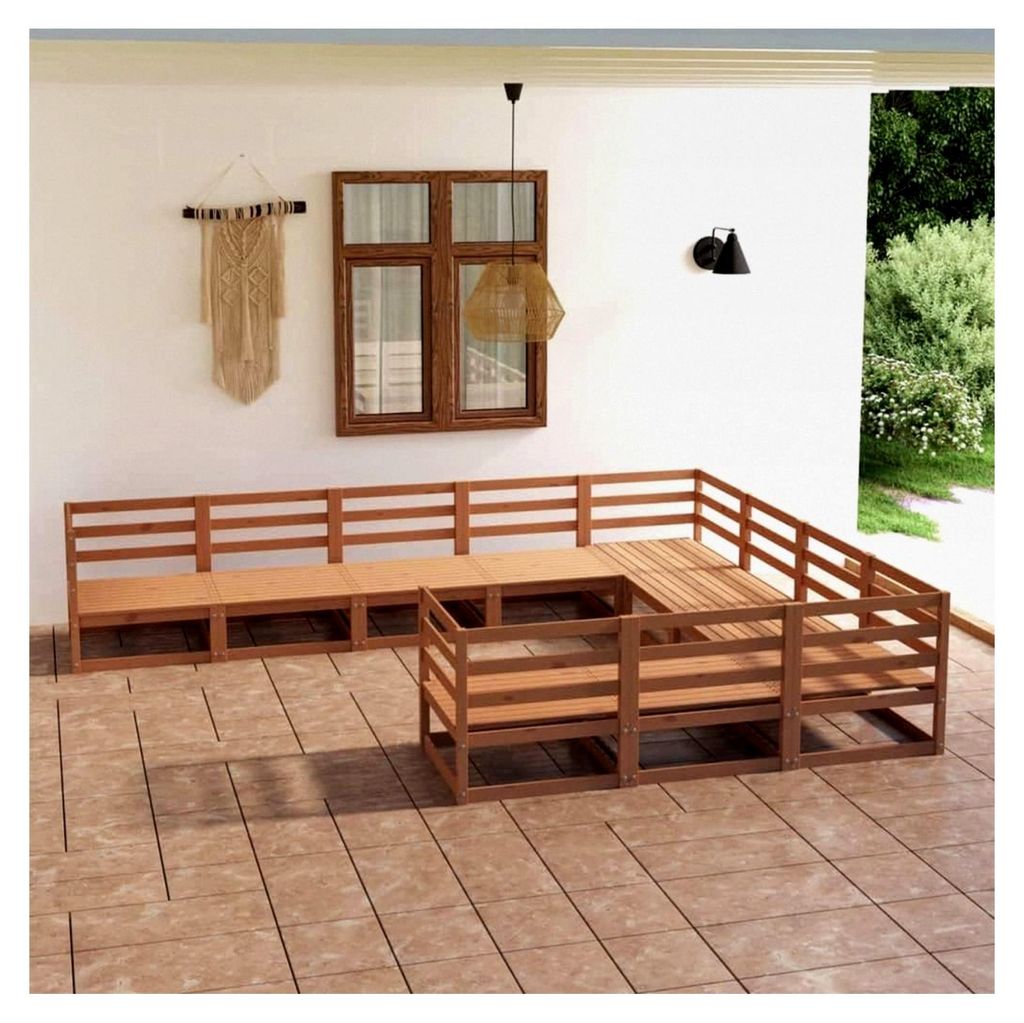 10-teiliges Garten-Lounge-Set aus massivem Kiefernholz, honigbraun, modulare Outdoor-Sitzgruppe für Terrasse und Balkon