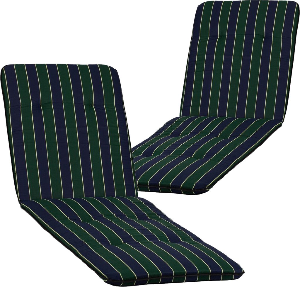 NYVI Liegenauflagen Hawaii 2er Set - 193x60 cm Blau Dunkelgrün Gestreift - Gartenmöbel Auflage mit 5 cm Polster und Gummi-Halteband