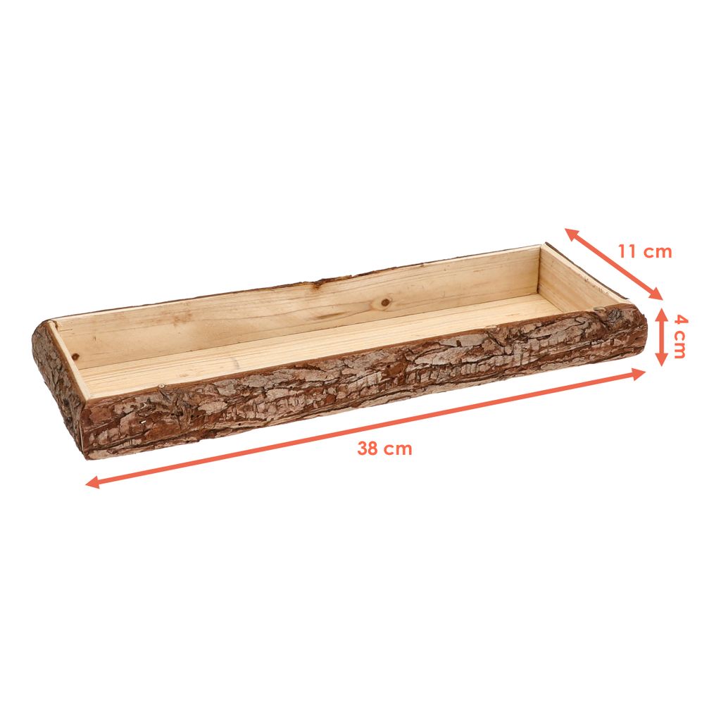 Holz Deko Tablett mit Rinde rechteckig klein - 38 x 11 cm - Produktbild 2