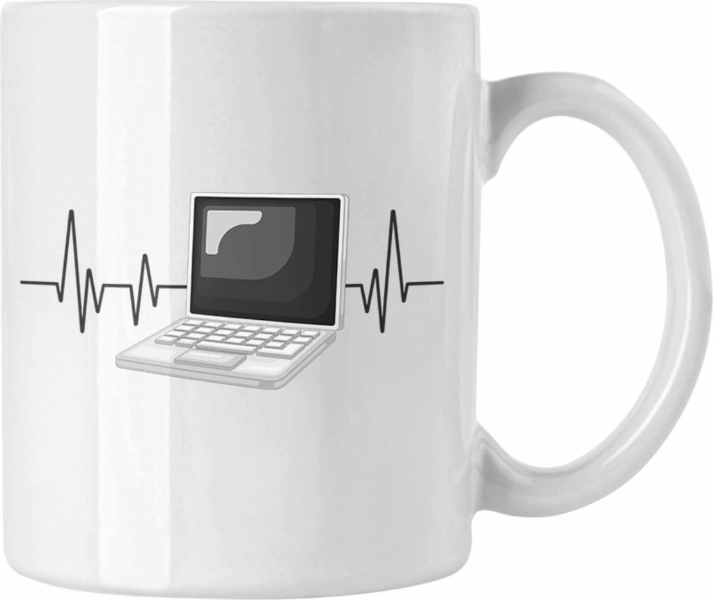 Trendation - Informatiker Herzschlag Tasse Geschenk für It Techniker Büro Geschenkidee (Weiß)