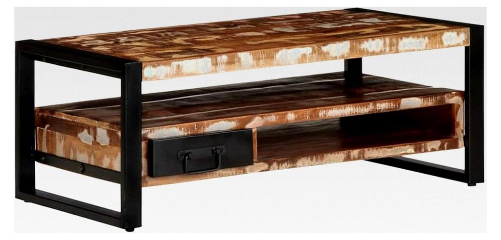 Couchtisch aus massivem Altholz und Eisen, 90x50x36 cm – rustikaler Kaffeetisch für Wohnzimmer und Lounge