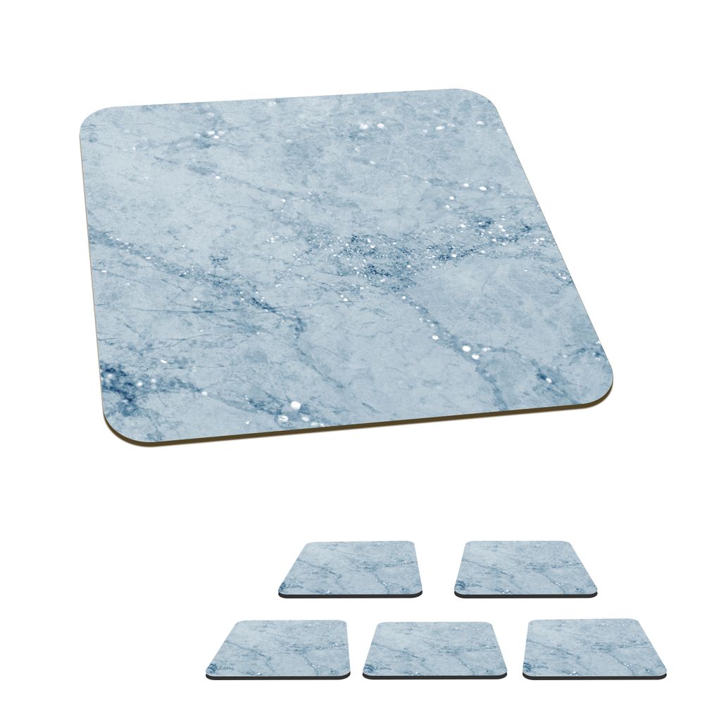 KitchenYeah Glasuntersetzer Quadratisch 6er Set Marmor - Muster - Blau 10x10 cm Untersetzer für Gläser - Getränkeuntersetzer - Tischplattensc...