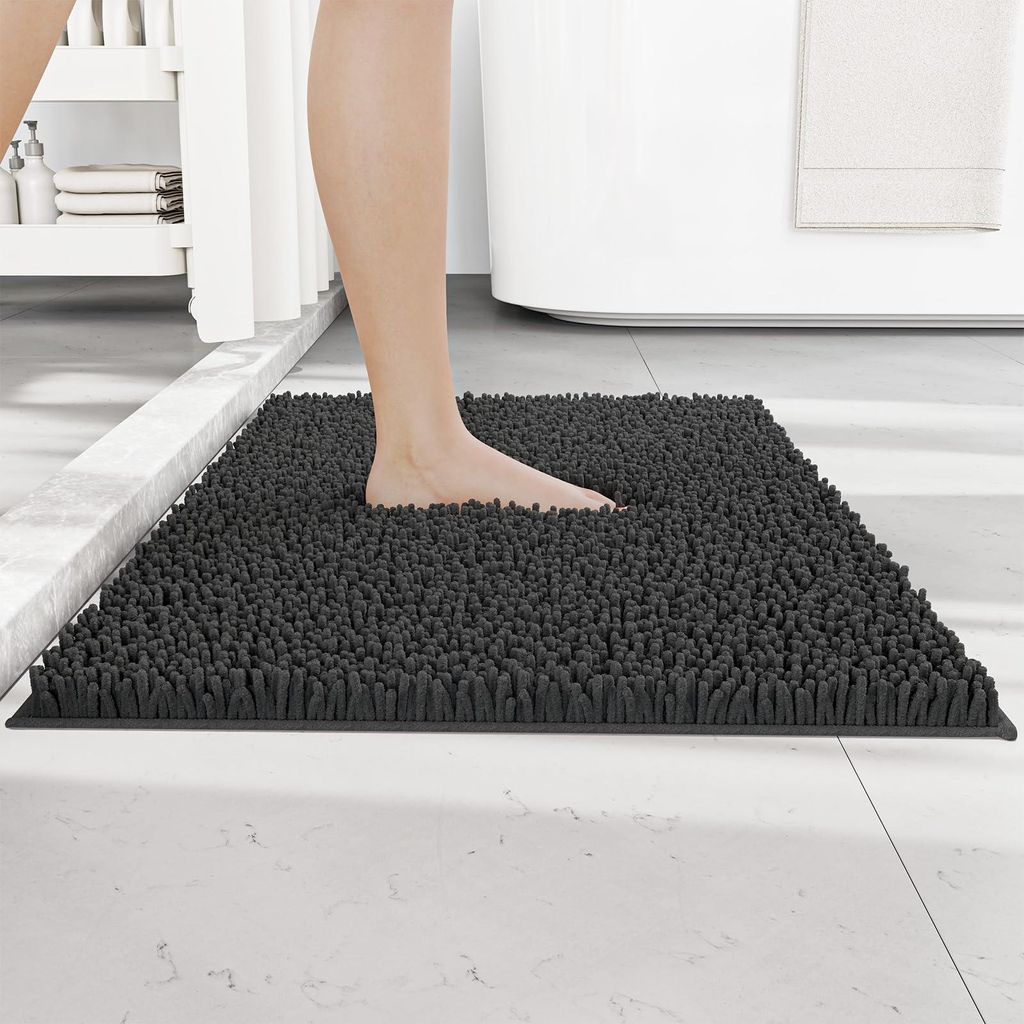 Chenille-Badematte, rutschfest – Super saugfähig und maschinenwaschbar – Ideal für Badezimmer, WC und den Innenbereich – 40 x 60 cm, dunkel...