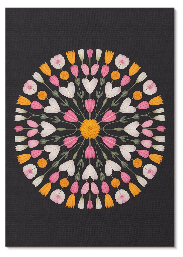 POSTER - 29x42 cm (A3) - CMYK Group - Blumenmandala auf dunklem Hintergrund, abstrakter Stil - Wandbild für Wohnzimmer Schlafzimmer & Flur, Modern...