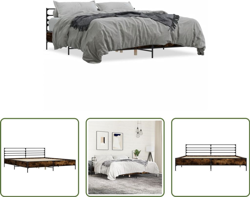 The Living Store Bettgestell Räuchereiche 180x200 cm Holzwerkstoff und Metall