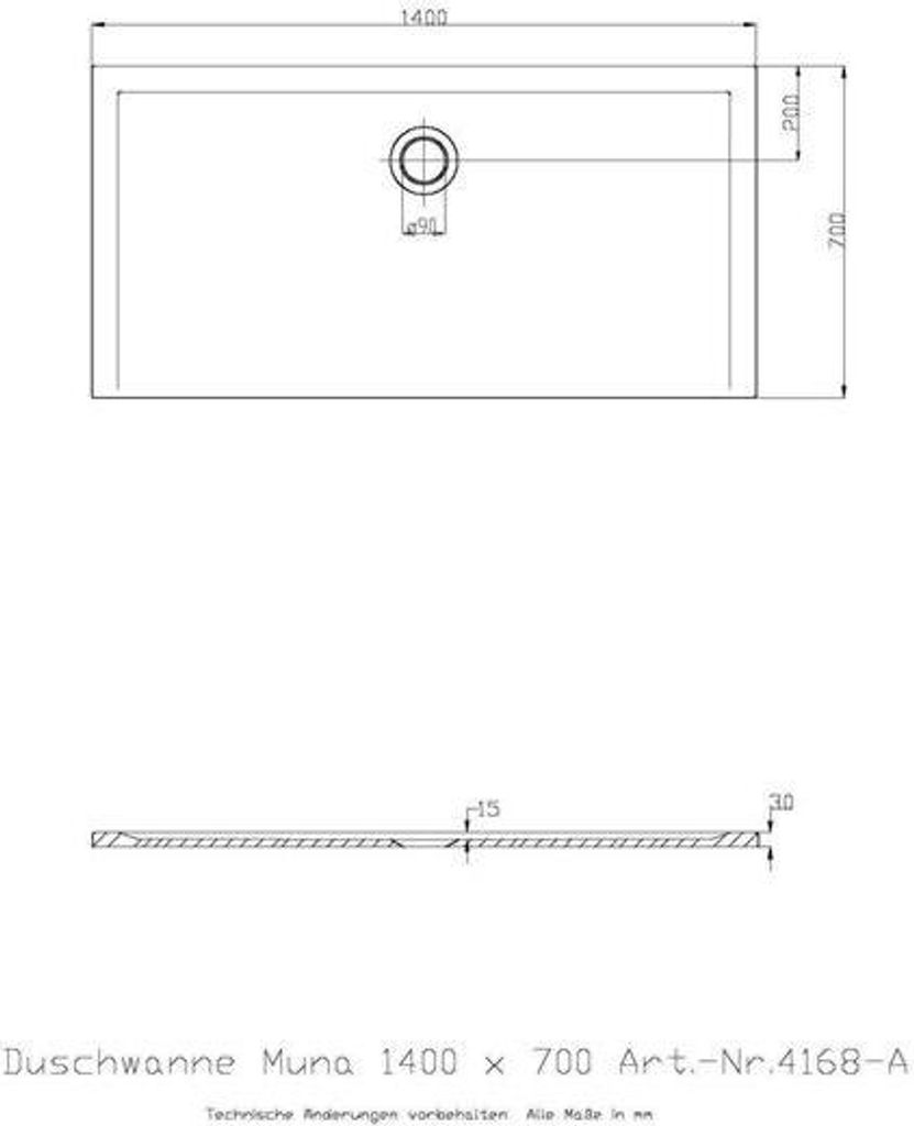 Mineralguss-Duschwanne Muna 1400x700x30mm wei 1400 x 700 x 30 mm wei