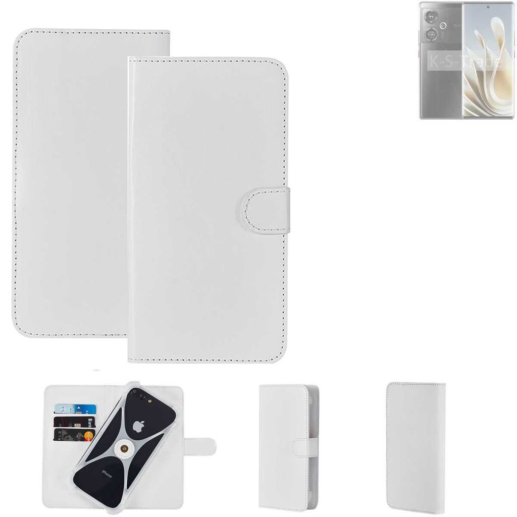 K-S-Trade Handy Hülle Schutz Hülle kompatibel mit Nubia Z50S Cover Case Bookstyle Bumper weiß 1x