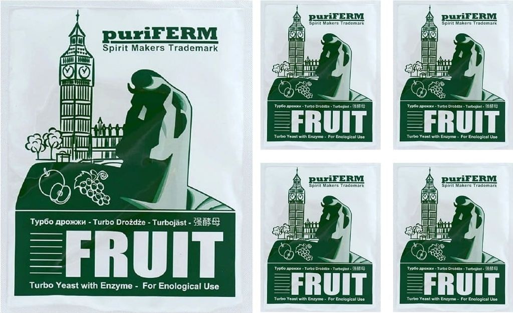 HUGBERT Turbohefe puriFERM Fruit Obst Vodka Alkohol Gärhefe Hefe Schnaps, 5 Stück