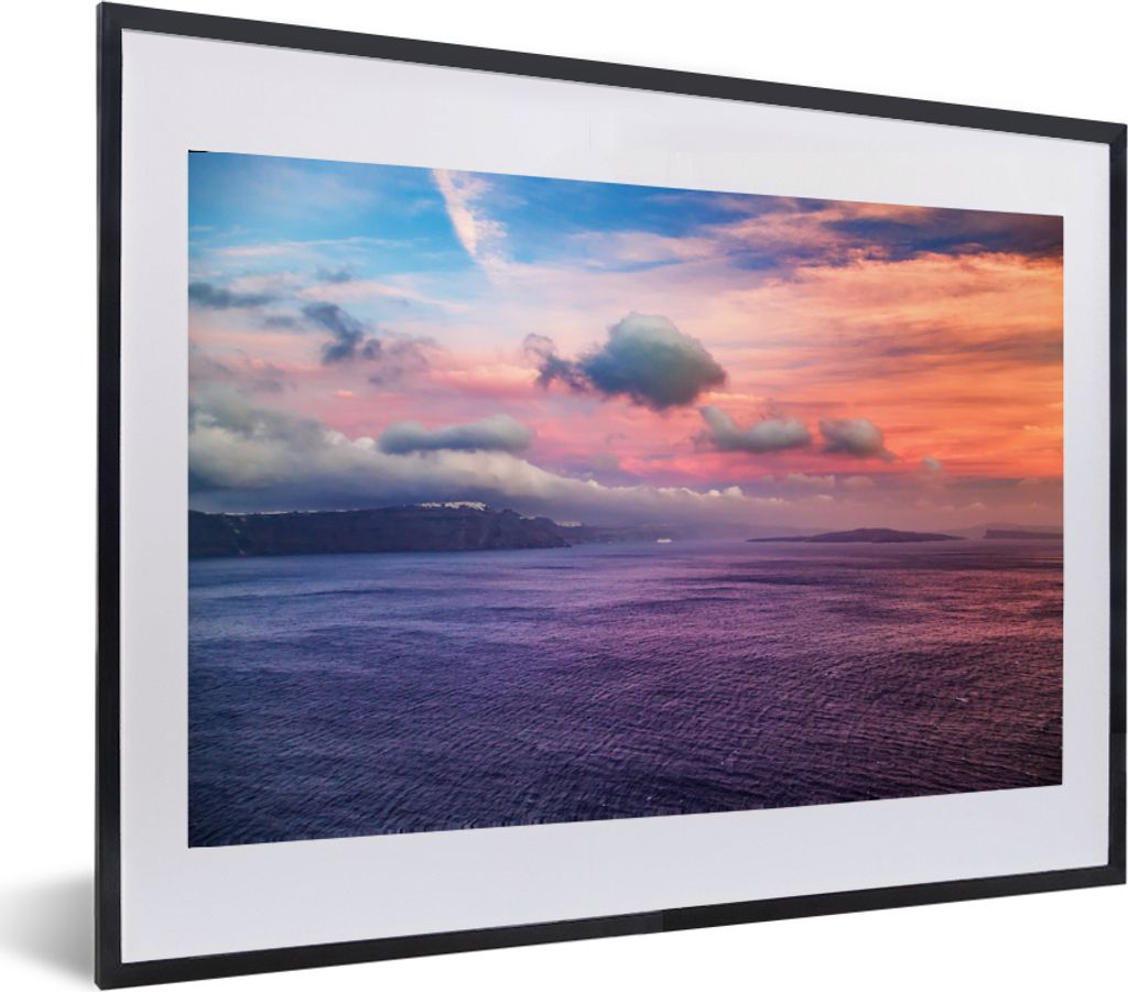 MuchoWow MuchoWow Gerahmtes Poster Santorini Griechenland bei Sonnenuntergang 60x40 cm - Poster mit zchwarzem Bilderrahmen - Schlafzimmer - Pla...